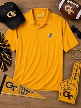 Cutter & Buck Georgia Tech YellowJackets S Sleeve Poly 1/4 Button Shirt Mens XXL